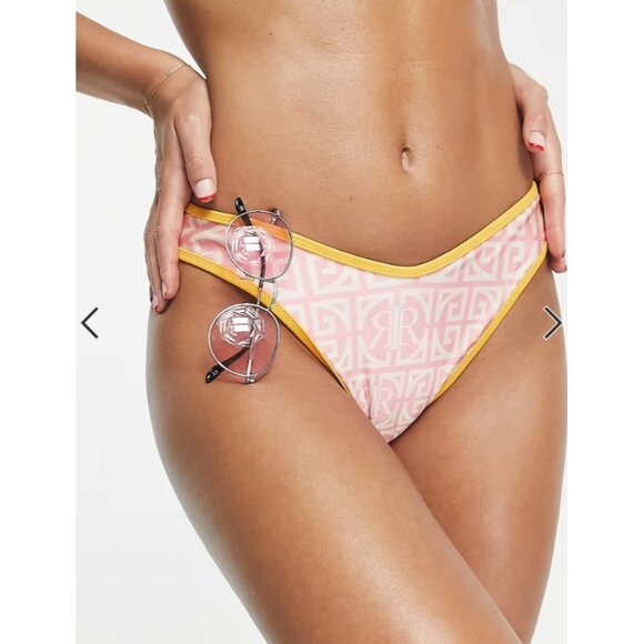 River Island Monogram Print Bikini Swim Bottom in Light Pink ( US 6 ) - Picture 3 of 4